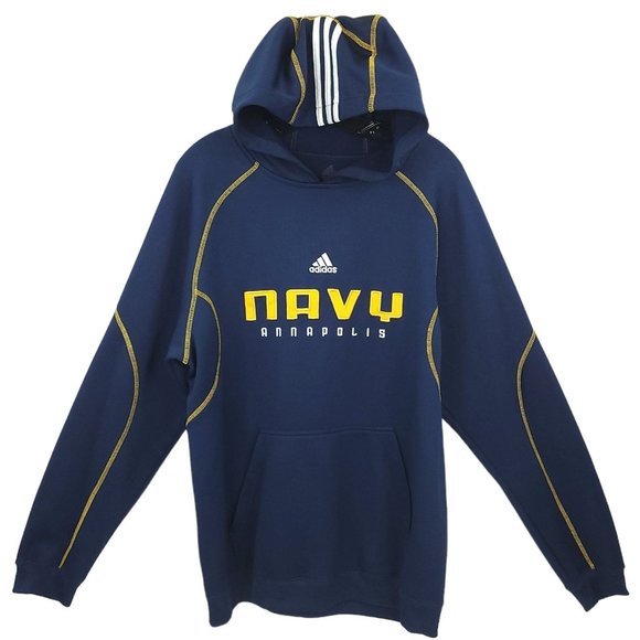Adidas Navy Annapolis Hoodie Pullover Sweatshirt Men M Blue Gold Long Sleeve - Picture 3 of 14